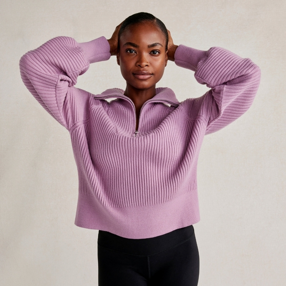 Varley Reid Half Zip Smokey Grape Rib Knit Pullover Sweater Top - Picture 10 of 12